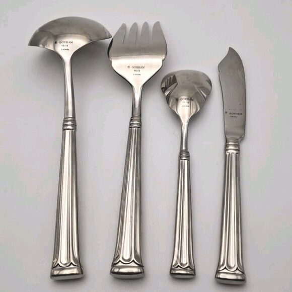 Gorham Savannah 4 Piece Serving Hostess Set Stainless 18/8 Glossy Flatware NOS - Picture 2 of 2